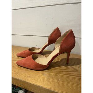 Vince Camuto Renny D’Orsay Pumps Pointed Toe Heels Red Suede Women’s 8.5